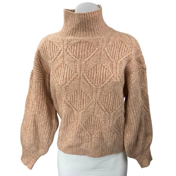 Lush Brown Turtleneck Argyle Long Sleeve Knit Cozy Pullover Sweater Top Size M - Picture 1 of 4